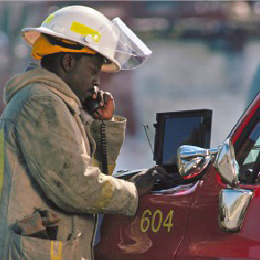 Firefighter using mobile technology